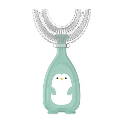 Lamppdcor Soft Silica Gel Brush Head,Children's U-Shaped Toothbrush Silicone Toothbrush Baby Mouth Cleaning Manual Toothbrush (Green, L)
