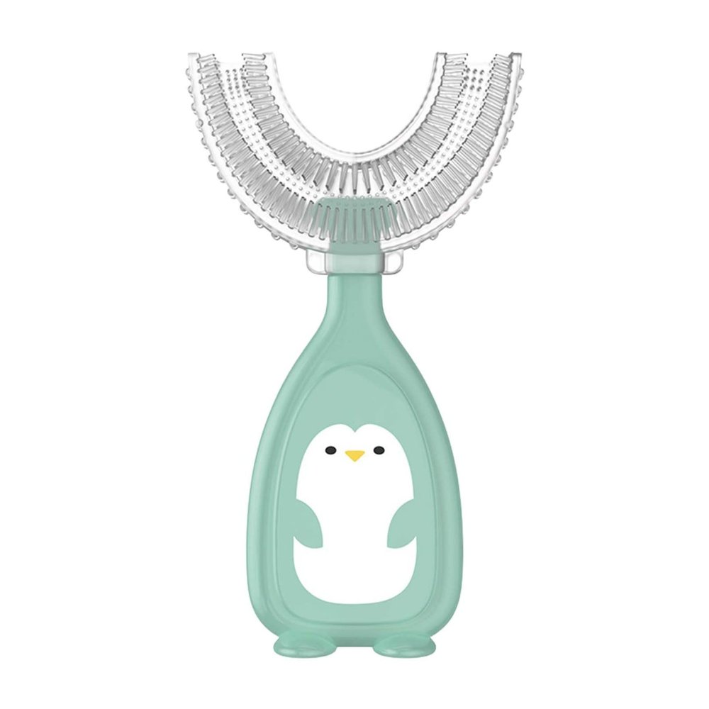Lamppdcor Soft Silica Gel Brush Head,Children's U-Shaped Toothbrush Silicone Toothbrush Baby Mouth Cleaning Manual Toothbrush (Green, L)