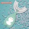 Lamppdcor Soft Silica Gel Brush Head,Children's U-Shaped Toothbrush Silicone Toothbrush Baby Mouth Cleaning Manual Toothbrush (Green, L) view 4