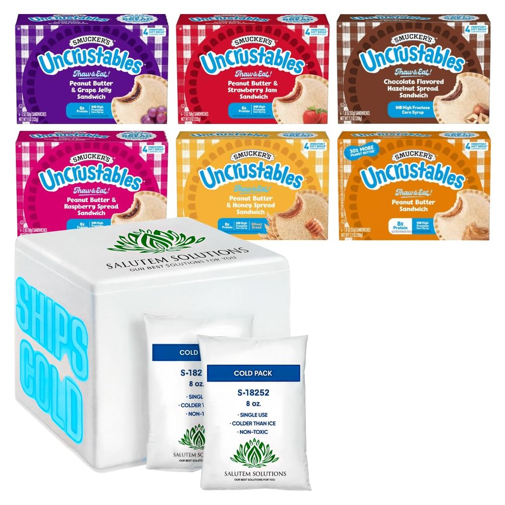 Mixed Flavors (Strawberry, Grape, Raspberry, Chocolate, Honey, Peanut Butter) - Uncrustables Frozen Peanut Butter Sandwich, 4 count - Pack of 6 (total 24 pieces)
