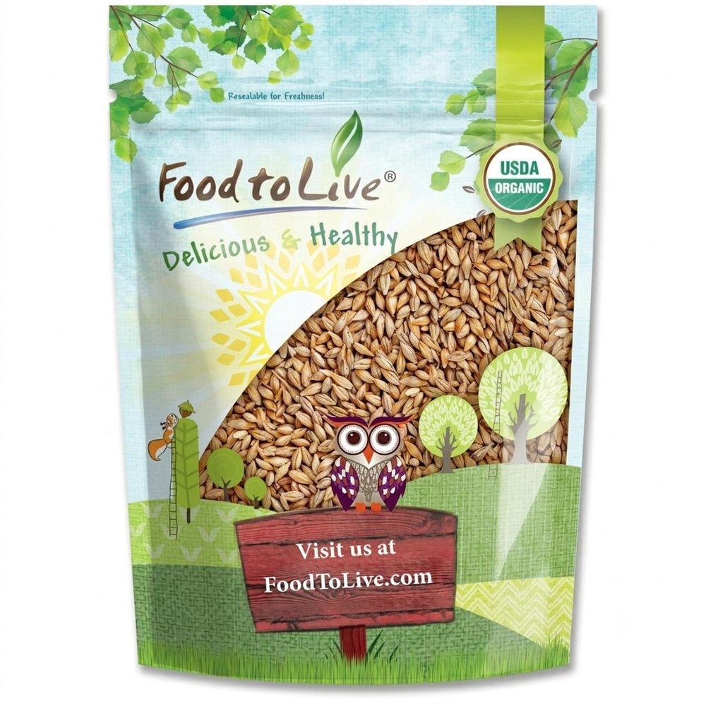 Food to Live Organic Whole Unhulled Barley, 2 Pounds - Premium Quality Seeds with Husk Intact. 100% Natural, High in Fiber. Kosher Grain.