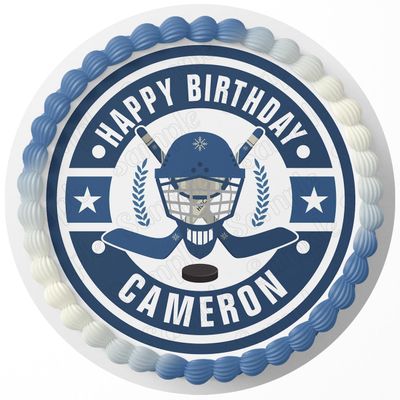 7.5 Inch Edible Cake Topper Hockey Sport Themed Birthday Party Collection of Edible Cake Decorations round