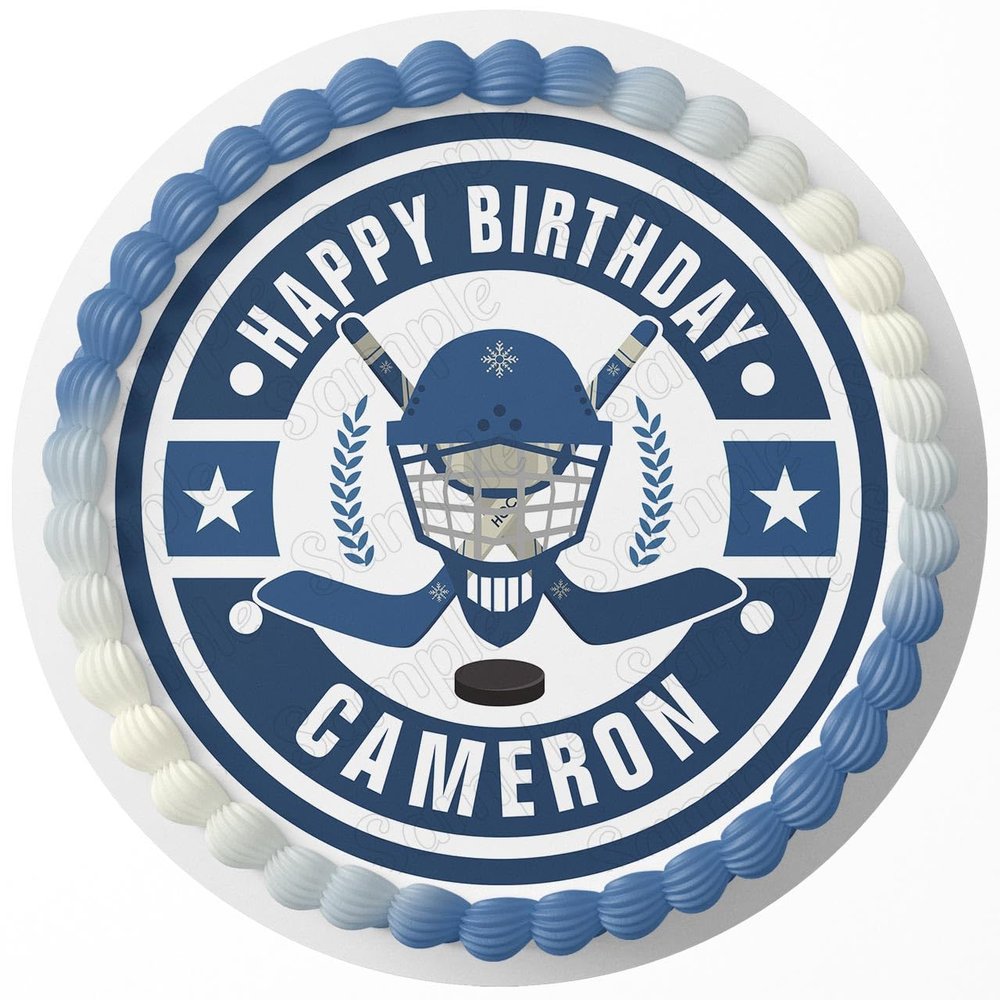 7.5 Inch Edible Cake Topper Hockey Sport Themed Birthday Party Collection of Edible Cake Decorations round