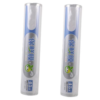 EXAOMBLE 2rolls Pe Cling Film with Slide Cutter Disposable Food Wrap for Kitchen Storage Keeps Fruits and Vegetables Fresh for Home and Commercial Use