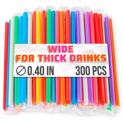 300 Pcs Wide Smoothie Straws Boba Straws Individually Wrapped for Milkshakes, Bubble Tea & Ice Lattes Suitable for Cold & Hot Drinks, Large Pack for Quick & Easy Serving