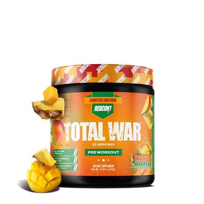 REDCON1 Total War Pre Workout, Mango Madness - Fast Acting Caffeinated Preworkout for Men + Women with Beta Alanine - Contains Citrulline Malate for Increased Pump, Blood Flow (30 Servings)
