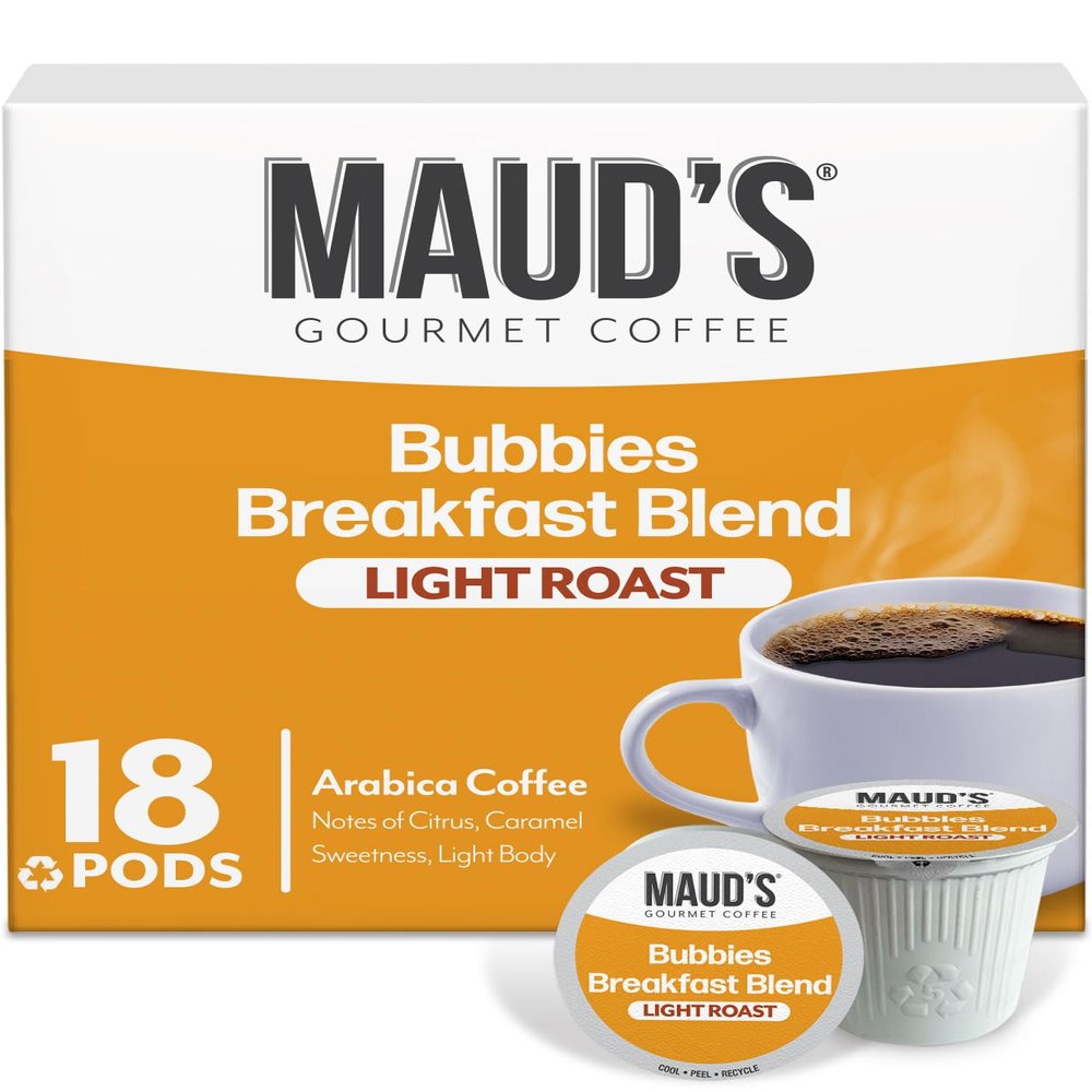 Maud's Breakfast Blend Coffee Pods, 18 ct, Light Roast Coffee in Single Serve Pods 100% Arabica Beans, Compatible with Keurig K Cups Maker