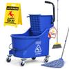 Matthew Cleaning Blue 44Quart Commercial Mop Bucket INCL.Wet String Mop& 19'' Industrial Wet Floor Sign with Side Press Wringer On Wheels,Tandem Portable Floor Cleaning Wavebrake,Ideal for Household view 1