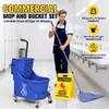 Matthew Cleaning Blue 44Quart Commercial Mop Bucket INCL.Wet String Mop& 19'' Industrial Wet Floor Sign with Side Press Wringer On Wheels,Tandem Portable Floor Cleaning Wavebrake,Ideal for Household view 2