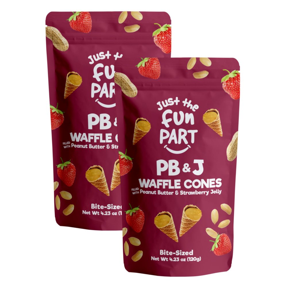 Just The Fun Part | Bite-Size Crispy Mini Waffle Cones | Filled With Premium Belgian Chocolate | Great For Snacks, Desserts, Grab & Go | Kosher | 4.23 Ounce (Pack of 2, Peanut Butter, Strawberry Jelly)