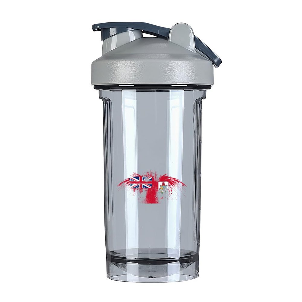 Bermuda Bermudan Flag 18 Ounce Shaker Bottle Drink Mixer Leak-proof Pre Workout Protein Shakes Meal Replacement Shakes Bottles 500ML/18 Oz Gray