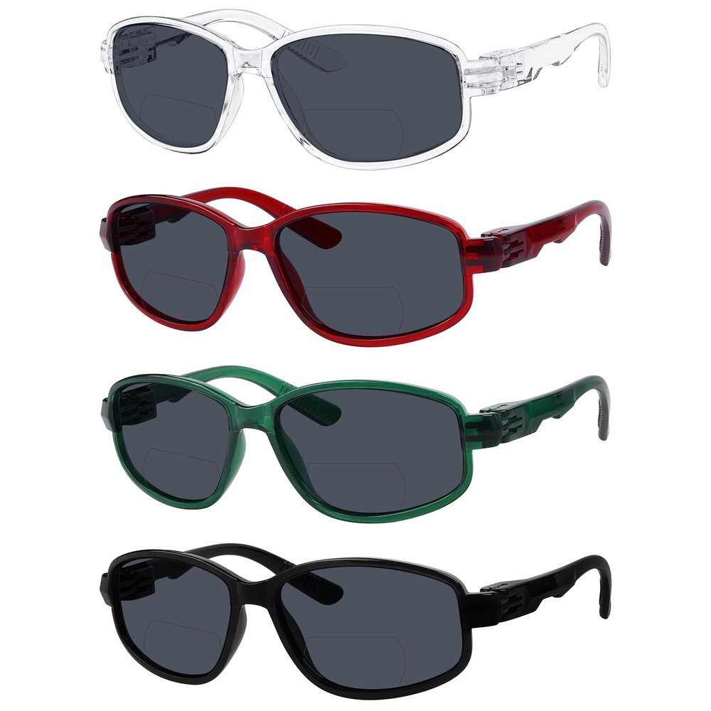 Eyekepper Bifocal Sunglasses for Women Men 3.0, Wrap Design 4 Pack