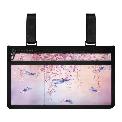 Qehuruxo Dragonfly Flower Wheelchair Accessories Wheelchair Side Bag Gifts for People in Wheelchairs Wheelchair Bag for Wheelchairs, Walkers, Rollators, Seniors