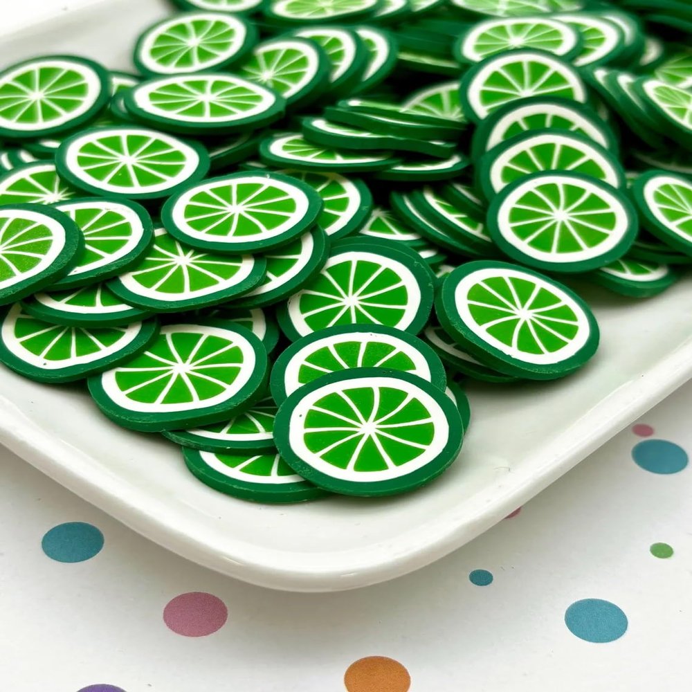 10 Large Polymer Clay Lime Fruit Slices, Faux Miniature Fruit for DIY Crafts and Decorations