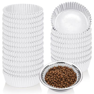 400 Pcs Bulk Large Pet Disposable Feeding Bowls Liner Cat Food Bowls Paper Liner Pets Disposable Feeding Bowl Small Paper Cat Plates for Small Dogs Cats Dish Bowl(White)