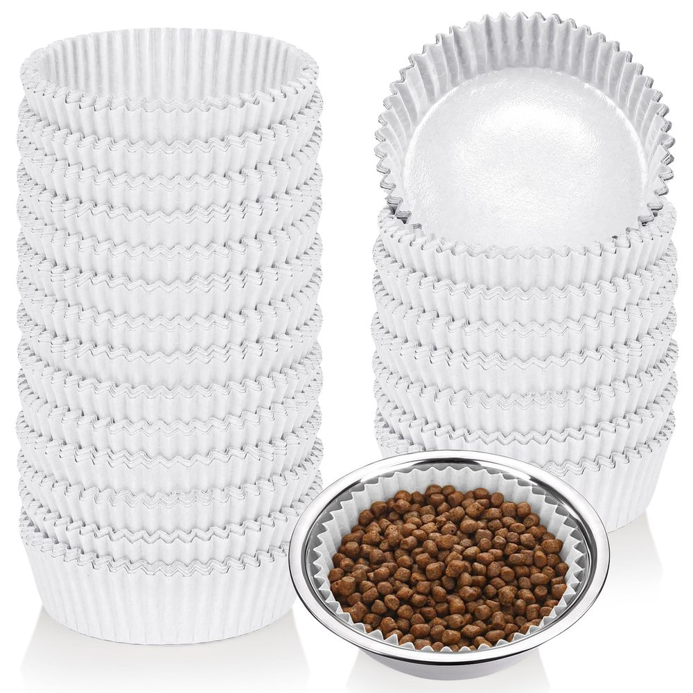 400 Pcs Bulk Large Pet Disposable Feeding Bowls Liner Cat Food Bowls Paper Liner Pets Disposable Feeding Bowl Small Paper Cat Plates for Small Dogs Cats Dish Bowl(White)