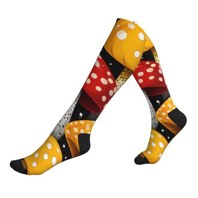 JXDXHCW Compression Socks 15-20mmhg Red Yellow Mushrooms Stockings Elastic Knee High Socks for Women Men Running Socks 1 Pair