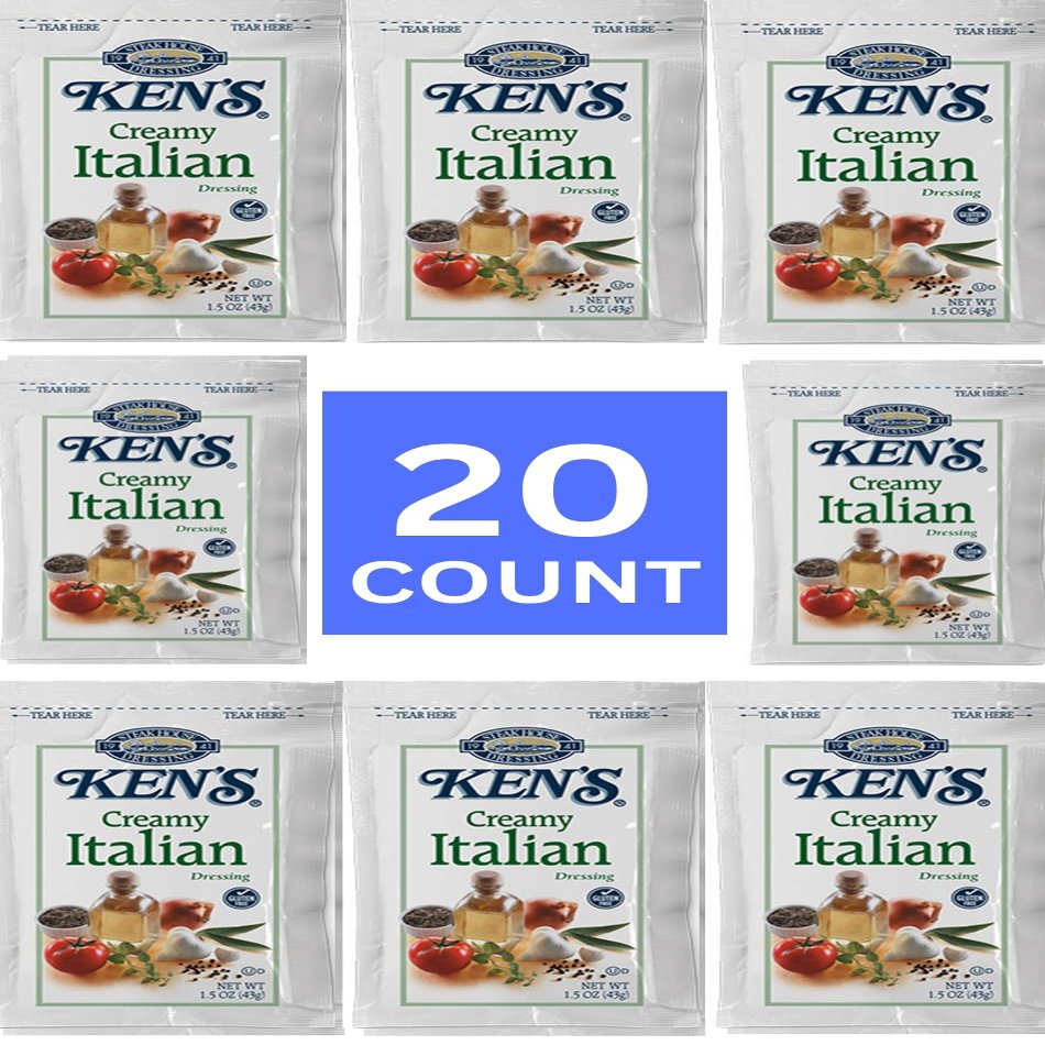 20 Count | Salad Dressing Packets | Individual Single Serve Salad Dressing condiment packets | 1.5 Oz Per Pouch (Creamy Italian)