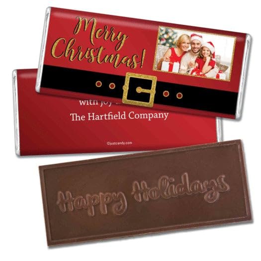 12ct Personalized Christmas Candy Happy Holidays Embossed Chocolate Bar Party Favors with Photo (12 Pack) - No Assembly Required - Santa Clause Theme