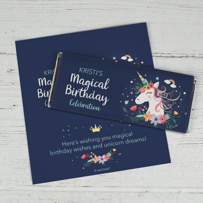 25ct DIY Unicorn Birthday Party Favors Personalized Wrappers for Chocolate Bars (25 Count) - Navy Blue