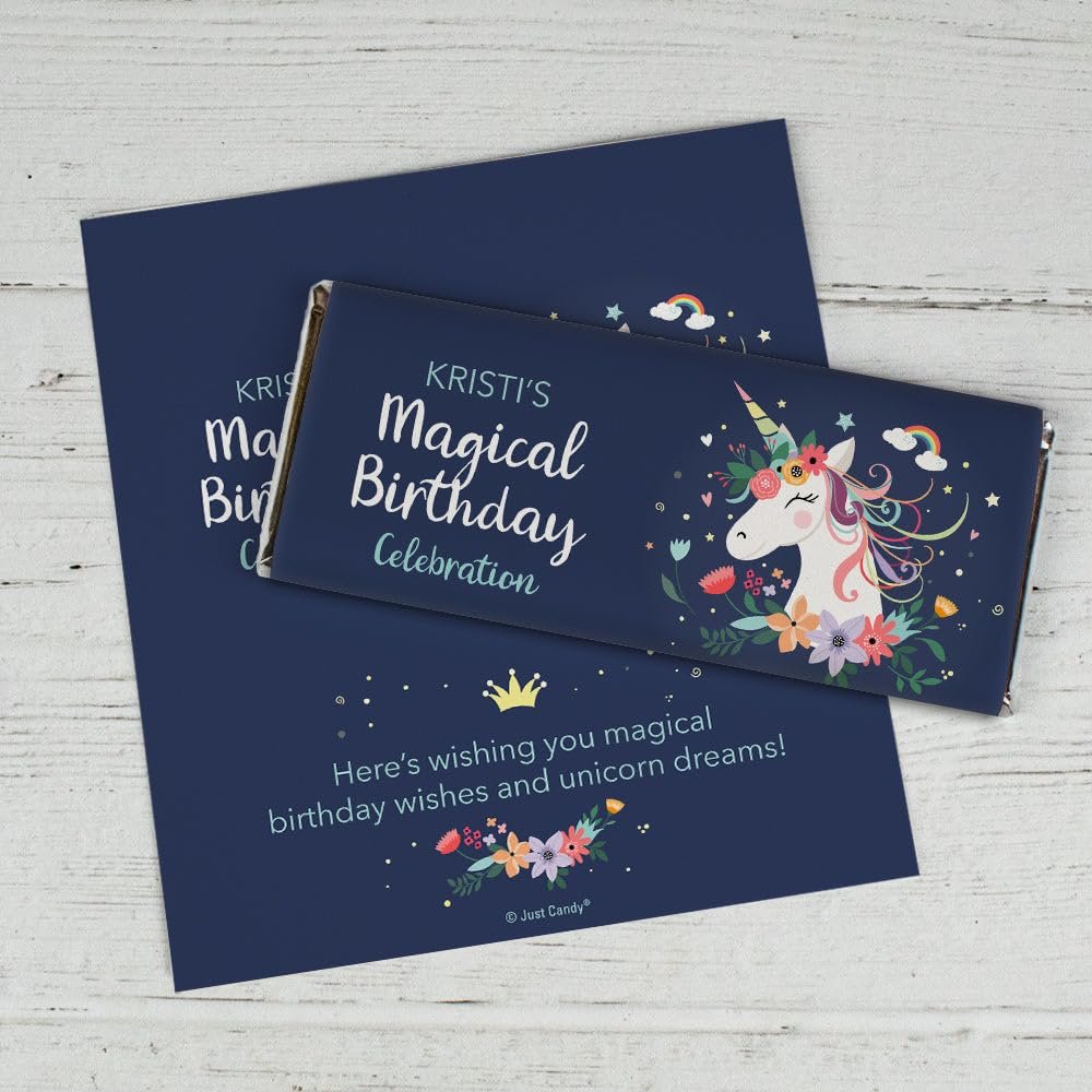 25ct DIY Unicorn Birthday Party Favors Personalized Wrappers for Chocolate Bars (25 Count) - Navy Blue