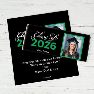 25 Pack Personalized Graduation Class of 2026 Candy Bar Wrapper Party Favors For Senior Gifts, Table Decoration, Dessert Tables & More - Green (Candy Not Included)