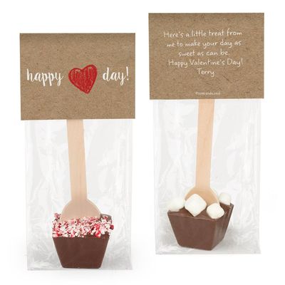 12ct Personalized Valentine's Day Favors Hot Chocolate Spoons Gourmet Dark Chocolate with Crushed Peppermint (12 Pack) - Red Heart