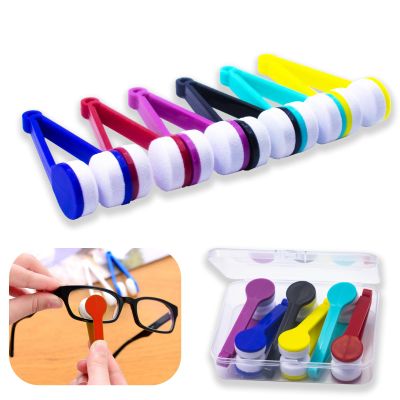 6-Pack Mini Microfiber Eyeglass & Sunglasses Cleaner Tool - Multi-Color, Tweezer Design, Eco-Friendly ABS, Portable with Hanging Hole, Perfect for Eyeglasses, Reading Glasses, and Sunglasses.