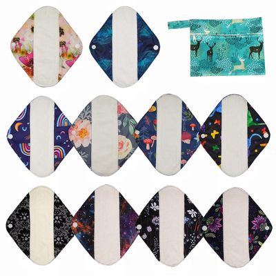 ReUseLife 11 Pack 8 Inch Cloth Menstrual Pads,Reusable Sanitary Pads,Washable Panty Liner,Unscented,Random