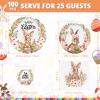 100Pcs Easter Party Decorations, Easter Tableware Set Serve 25 Guests 9" Dinner Plates 7" Dessert Plates 9OZ Paper Cups Napkins, Disposable Dinnerware Set, Paper Plate Bunny Egg Party Supplies view 2