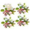 4 PCS Candle Rings Wreaths,Artificial Butterflys White Berry Multicoloured Flower with Faux Eucalyptus Leaves Wreaths Rings, Candle Holder Wreath Decoration Faux Wreaths view 1