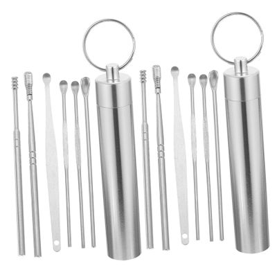 Anneome 2sets Stainless Steel Earwax Removal Tool Portable Ear Cleaner Kit Ergonomic Handle Removal for Adults Boys and Girls