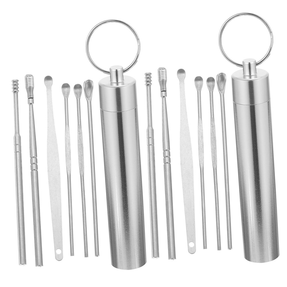 Anneome 2sets Stainless Steel Earwax Removal Tool Portable Ear Cleaner Kit Ergonomic Handle Removal for Adults Boys and Girls