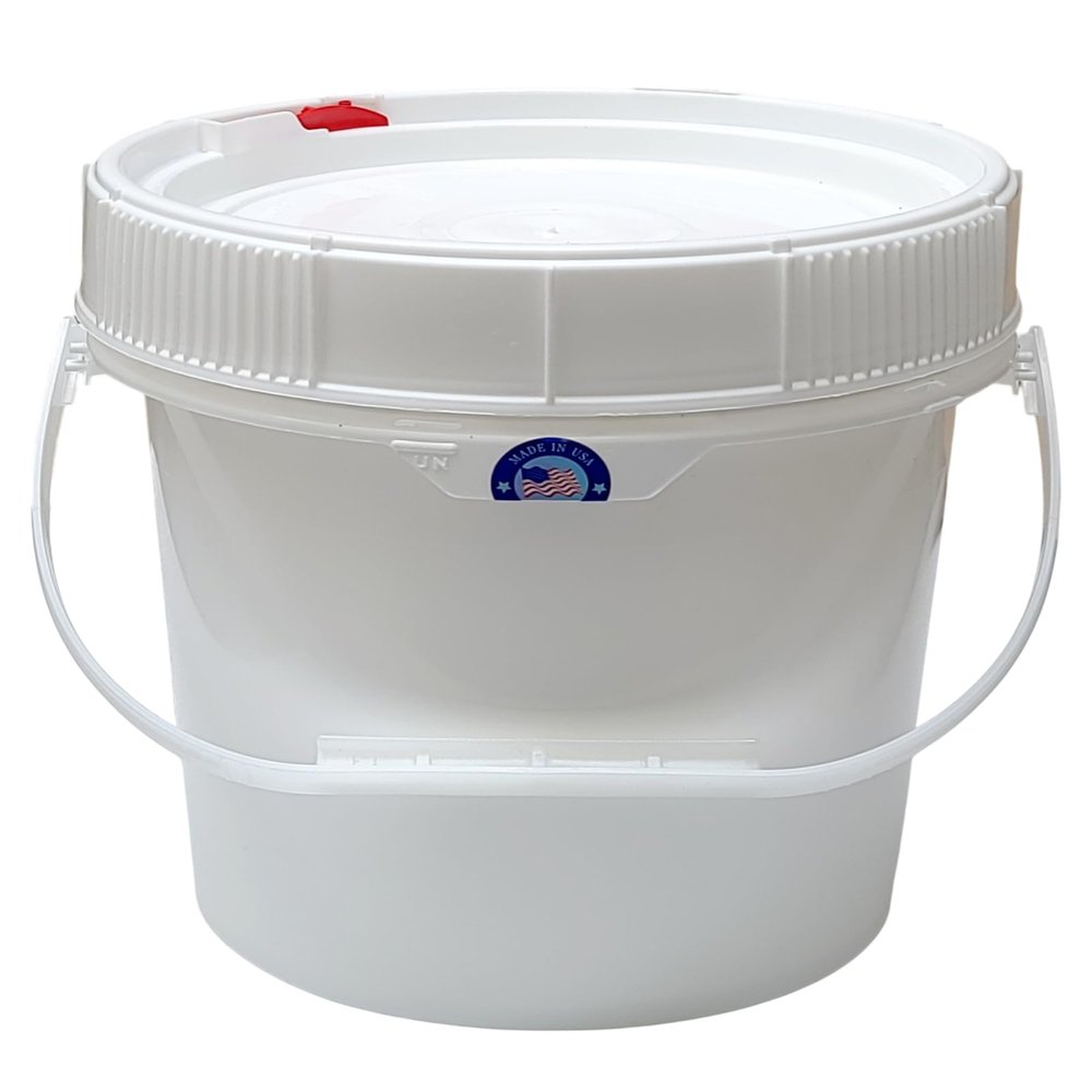 1.2 Gallon Bucket with Screw Top Lid & Handle Food Safe HDPE PolyEthylene Plastic BPA Free Storage Pail Airtight Safety Lock All Purposes Premium Quality Buckets FDA Compliant (White, 1.2 Gallon)