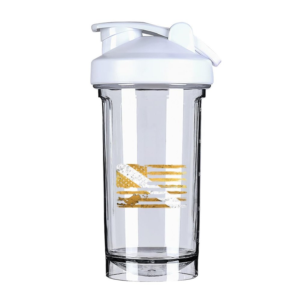 America Diver USA Flag Scuba Diving Dive Flag B 18 Ounce Shaker Bottle Drink Mixer Leak-proof Pre Workout Protein Shakes Meal Replacement Shakes Bottles 500ML/18 Oz White