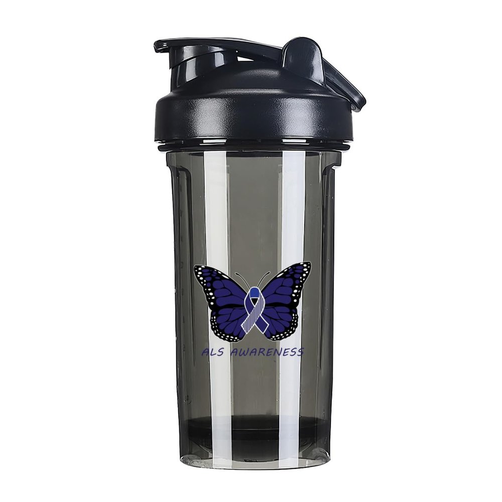 ALS Awareness ALS 18 Ounce Shaker Bottle Drink Mixer Leak-proof Pre Workout Protein Shakes Meal Replacement Shakes Bottles 500ML/18 Oz Black