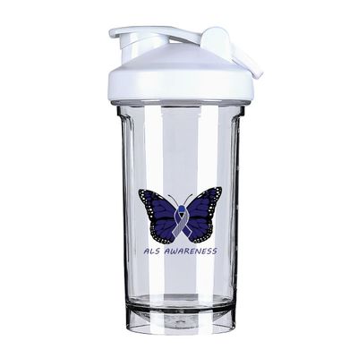 ALS Awareness ALS 18 Ounce Shaker Bottle Drink Mixer Leak-proof Pre Workout Protein Shakes Meal Replacement Shakes Bottles 500ML/18 Oz White