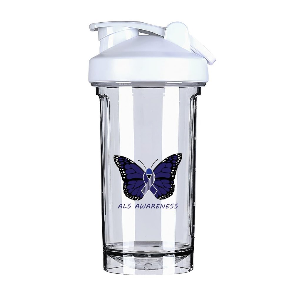 ALS Awareness ALS 18 Ounce Shaker Bottle Drink Mixer Leak-proof Pre Workout Protein Shakes Meal Replacement Shakes Bottles 500ML/18 Oz White