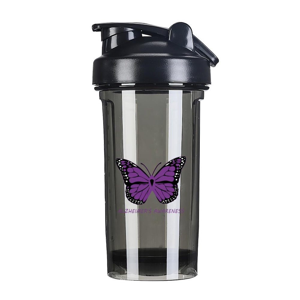 Alzheimer's Awareness 18 Ounce Shaker Bottle Drink Mixer Leak-proof Pre Workout Protein Shakes Meal Replacement Shakes Bottles 500ML/18 Oz Black&-1