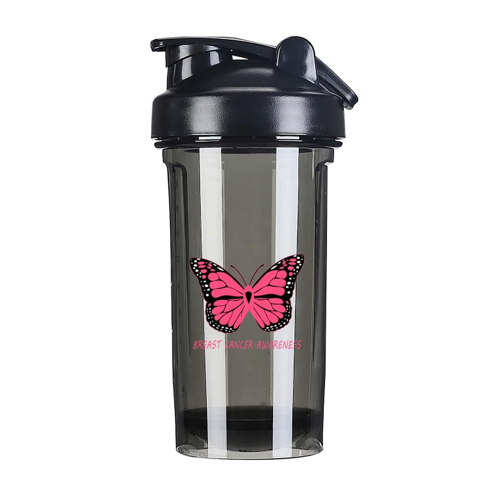 Breast Cancer Awareness 18 Ounce Shaker Bottle Drink Mixer Leak-proof Pre Workout Protein Shakes Meal Replacement Shakes Bottles 500ML/18 Oz Black&-1&-1