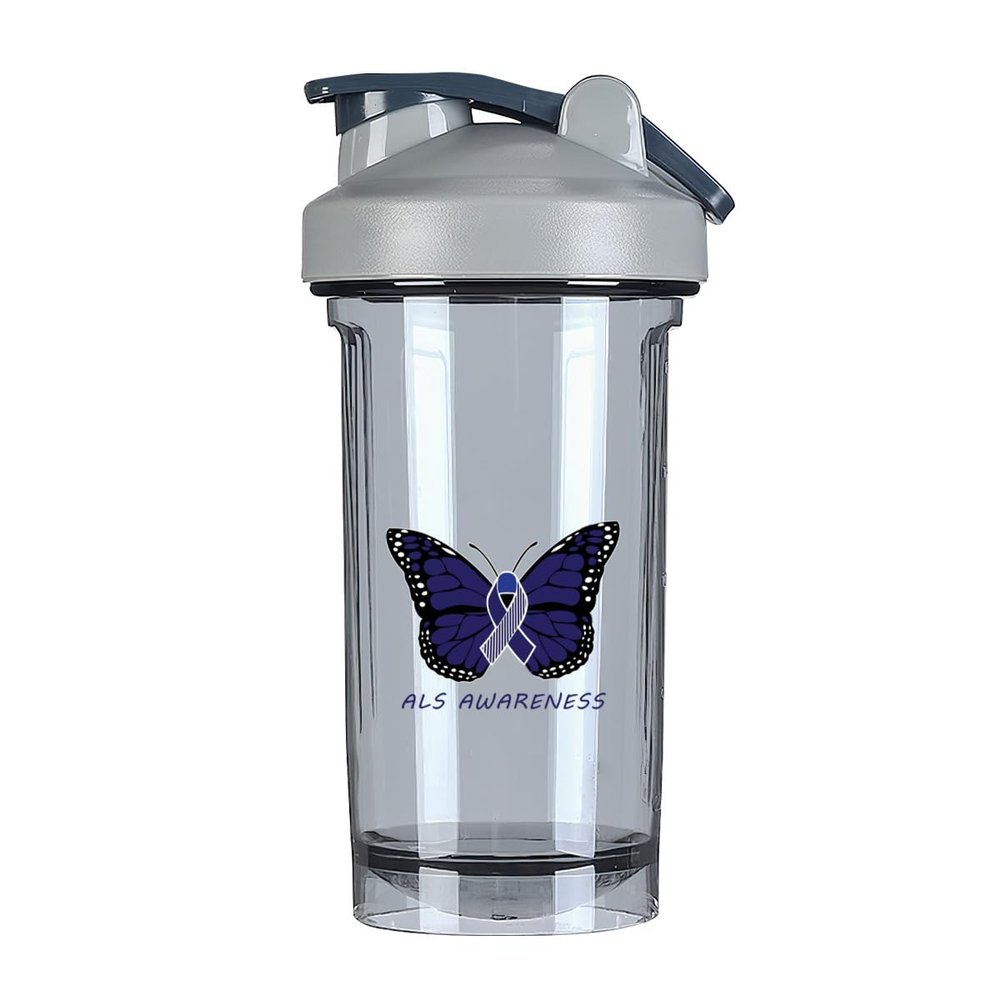 ALS Awareness ALS 18 Ounce Shaker Bottle Drink Mixer Leak-proof Pre Workout Protein Shakes Meal Replacement Shakes Bottles 500ML/18 Oz Gray