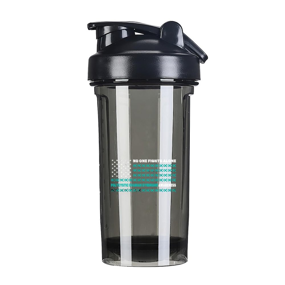 America Flag Polycystic Ovarian Syndrome PCOS's 18 Ounce Shaker Bottle Drink Mixer Leak-proof Pre Workout Protein Shakes Meal Replacement Shakes Bottles 500ML/18 Oz Black&-1