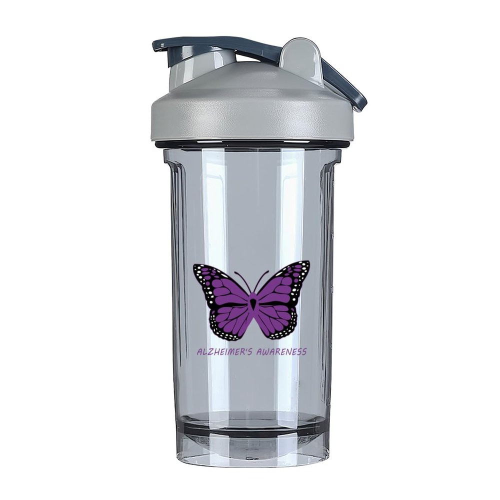 Alzheimer's Awareness 18 Ounce Shaker Bottle Drink Mixer Leak-proof Pre Workout Protein Shakes Meal Replacement Shakes Bottles 500ML/18 Oz Gray&-1&-1-1