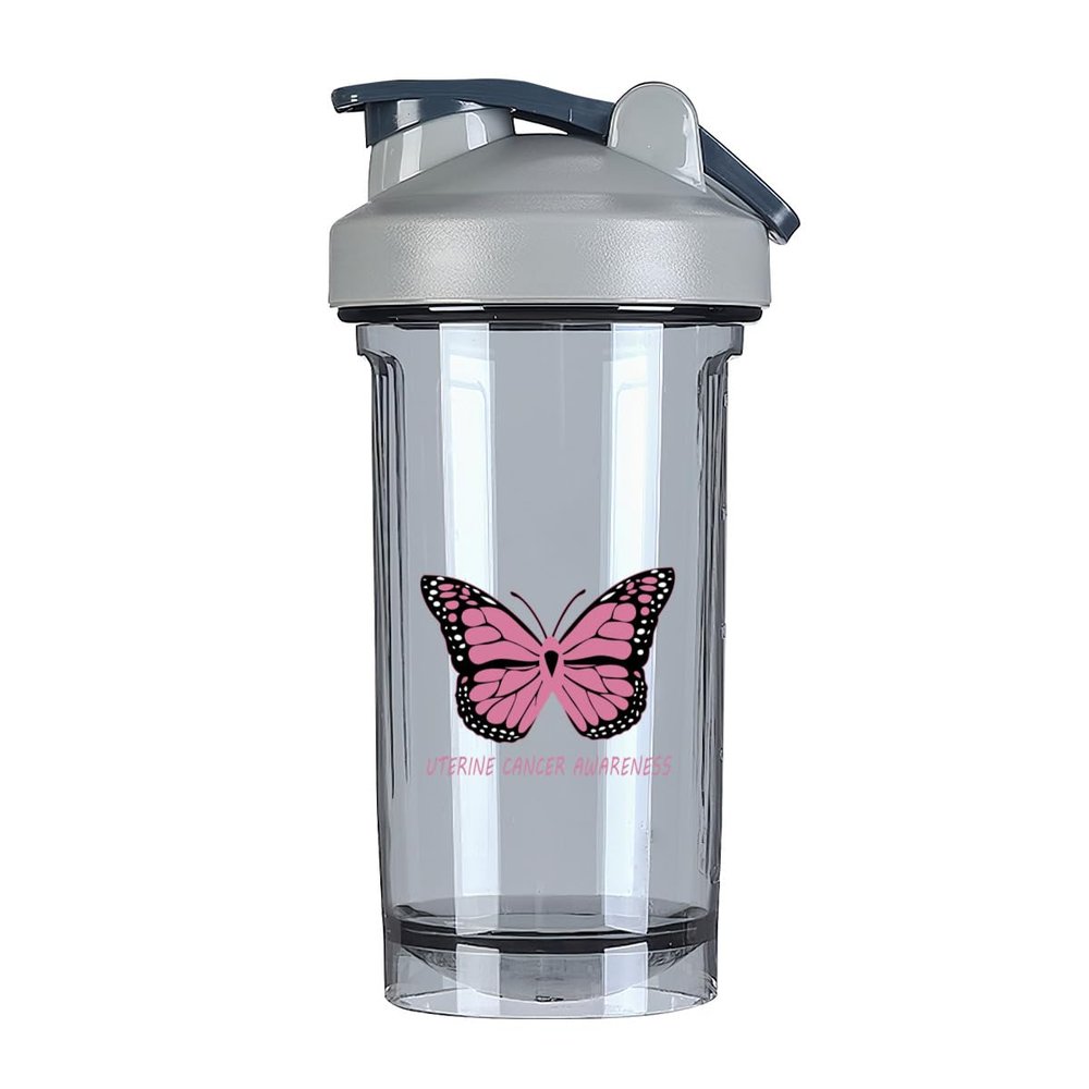 Uterine Cancer Awareness 18 Ounce Shaker Bottle Drink Mixer Leak-proof Pre Workout Protein Shakes Meal Replacement Shakes Bottles 500ML/18 Oz Gray&-1&-1-1