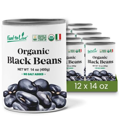 Food to Live Organic Canned Black Beans, 14 oz (Pack of 12) - Unsalted Non-GMO Frijoles Negro. Perfect for Salads, Soups, Stews. Vegan. Made in Italy
