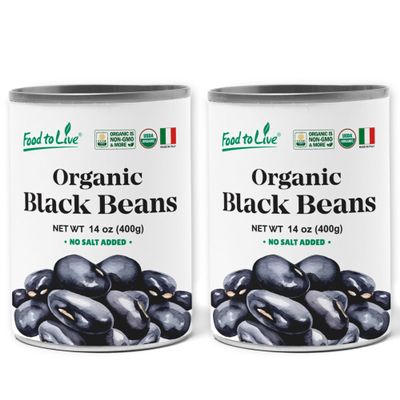 Food to Live Organic Canned Black Beans, 14 oz (Pack of 2) - Unsalted Non-GMO Frijoles Negro. Perfect for Salads, Soups, Stews. Vegan. Made in Italy