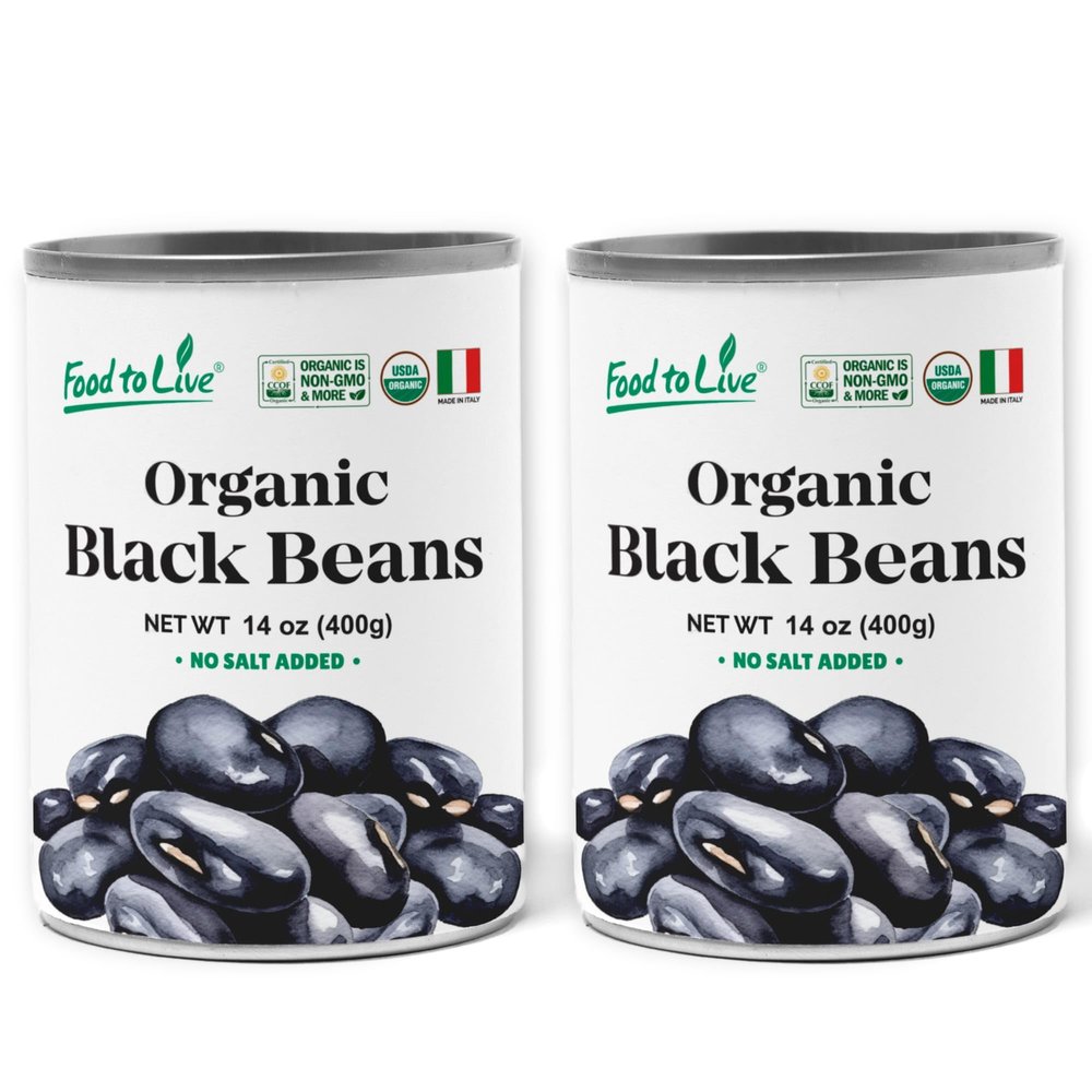 Food to Live Organic Canned Black Beans, 14 oz (Pack of 2) - Unsalted Non-GMO Frijoles Negro. Perfect for Salads, Soups, Stews. Vegan. Made in Italy