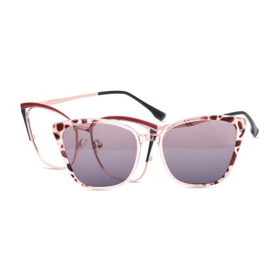 HELES Cat Eye Full Rim Blue Light Blocking Reading Glasses Magnetic Clip On Polarized Sunglasses Driving Computer Glasses -#1 Leopard ||Plano Lens(0.00)