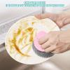 10er Pack Stainless Steel Wool Scrubber with Handle, Pot Scrubbers Dish Scrubber Cleaning Brush Wash for Dish, Stainless Steel Scrubbing Brushes Cleaning Supplies for Pots, Pans, Grills, Sink (Pink) view 3