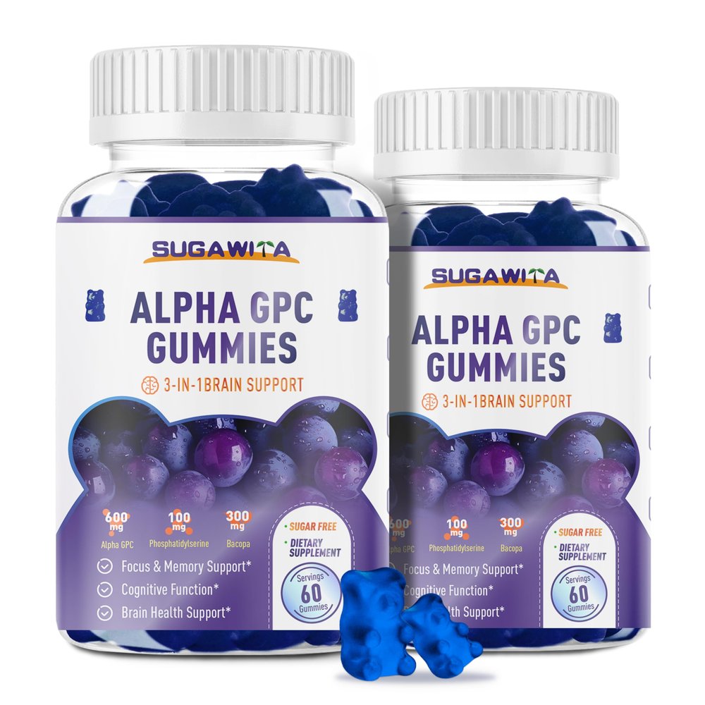 Alpha GPC Choline Gummies 600mg with Phosphatidylserine & Bacopa 3-in-1 Brain Support for Memory, Focus & Long-Term Cognitive Health Sugar-Free, Natural Formula, 120 Count